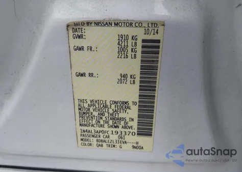 2015 Nissan Altima 2.5 S from USA, damaged, VIN 1N4AL3AP0FC193370